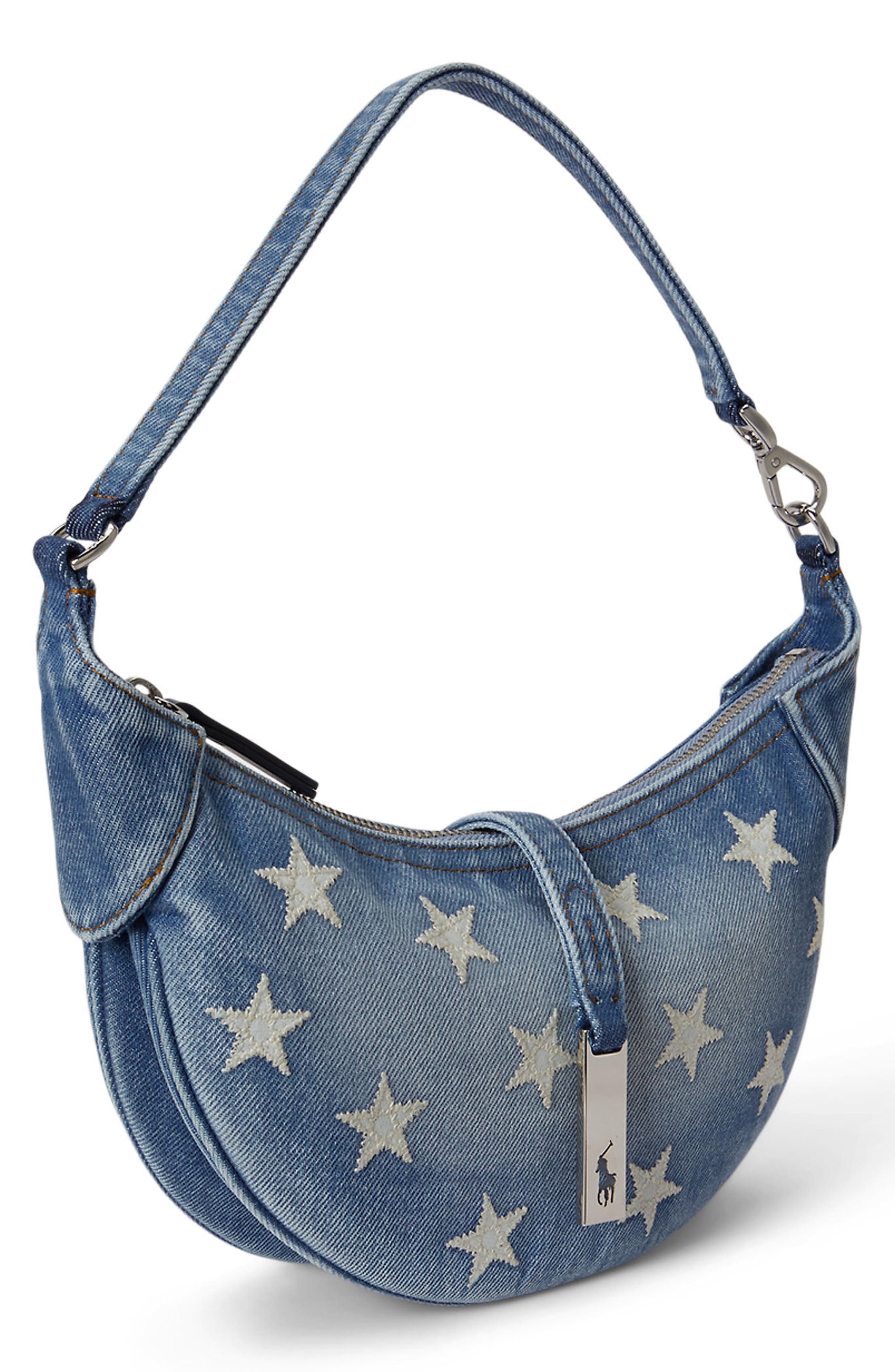 Polo Ralph Lauren Mini Polo ID Star Print Denim Shoulder Bag, Alternate, color, Helena Wash