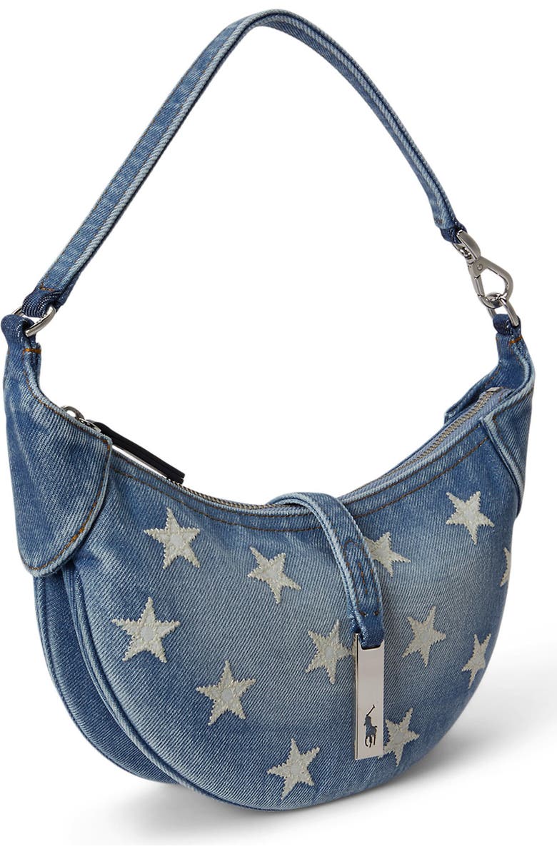 Polo Ralph Lauren Mini Polo ID Star Print Denim Shoulder Bag, Alternate, color, Helena Wash