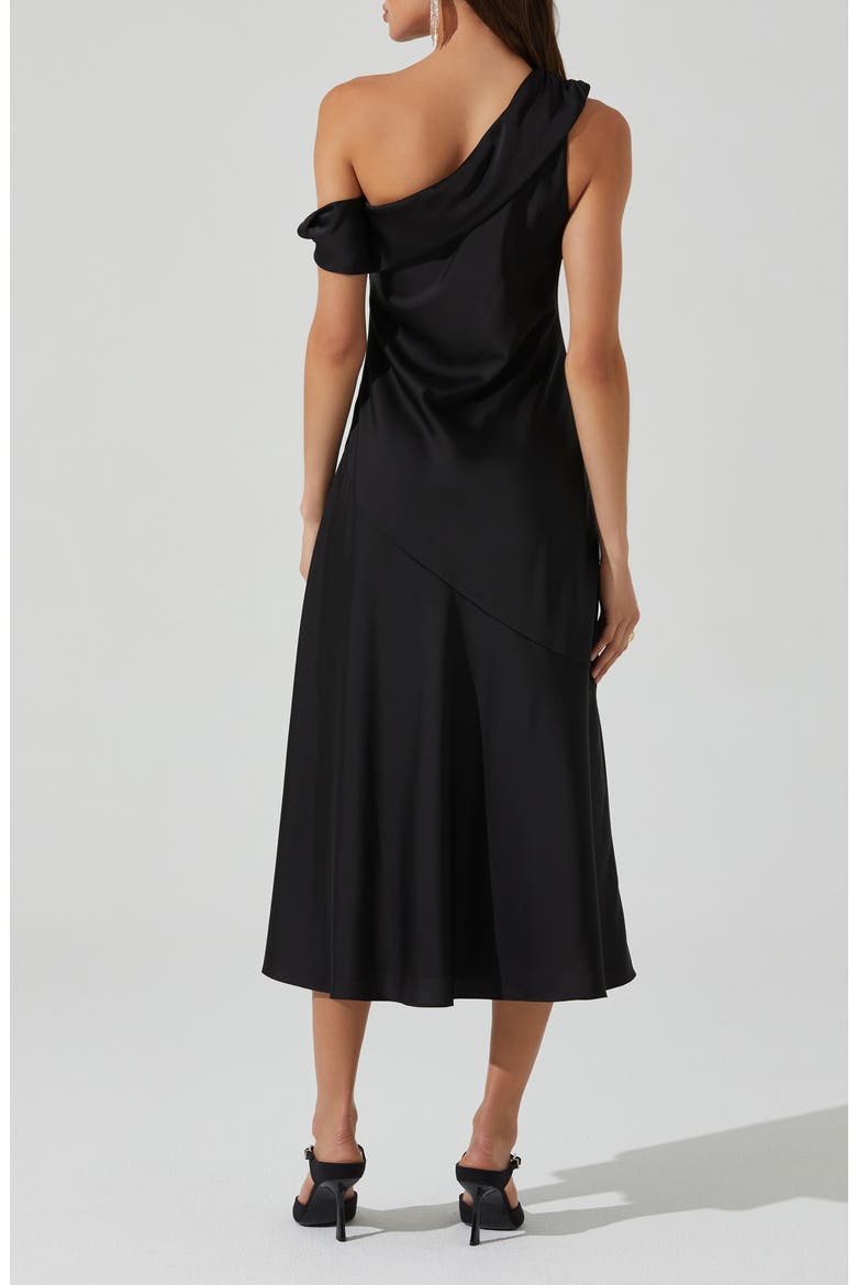 Orissa One-Shoulder Satin Midi Dress, Alternate, color, BLACK