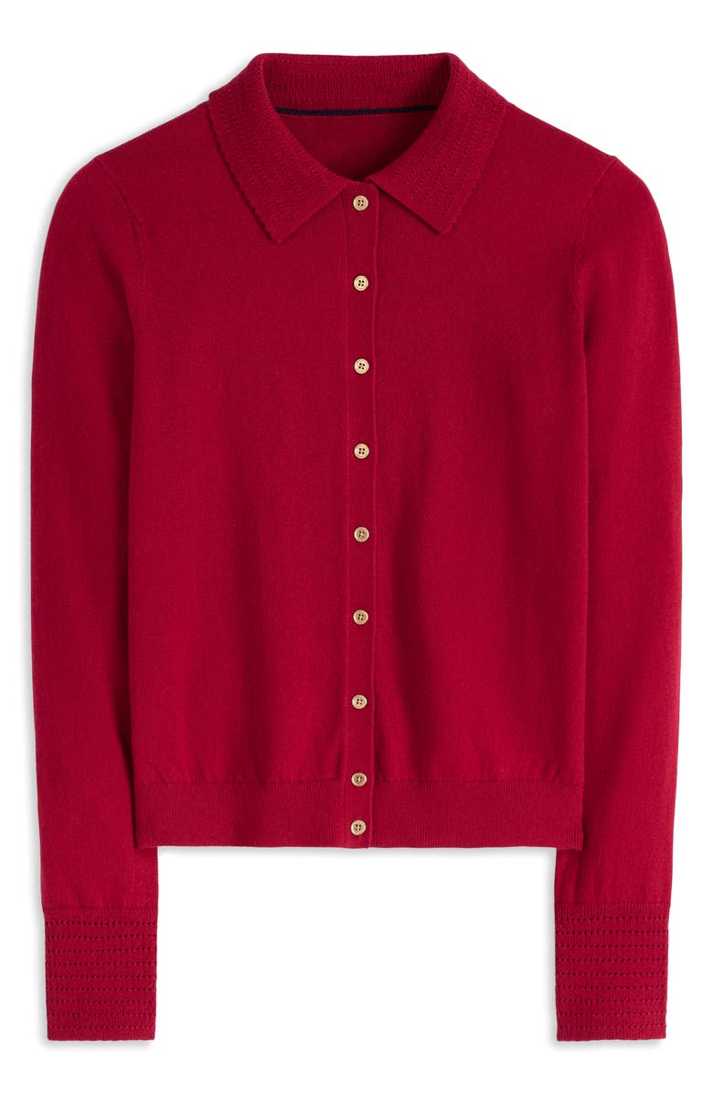 Boden Briony Pointelle Trim Cotton & Wool Cardigan, Alternate, color, Red Liquorice