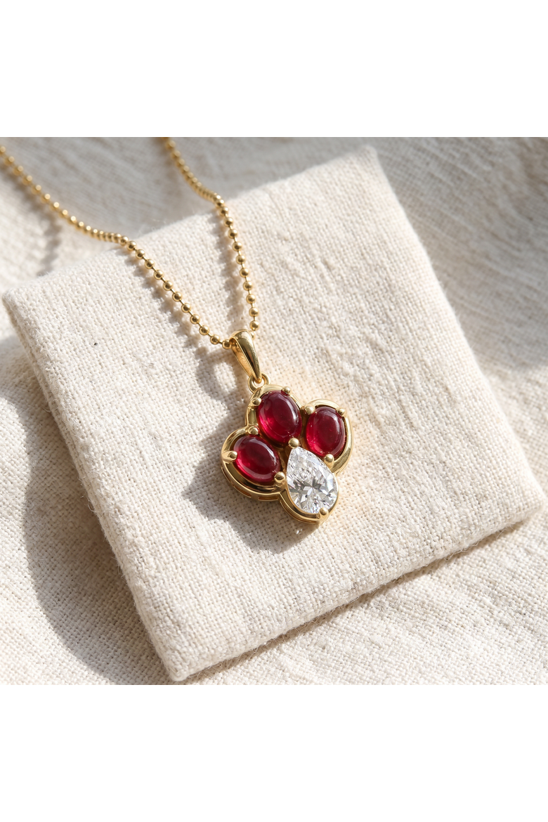 4Ct Pear Diamond & Cabachon Garnet Angelica Pendant 14k Gold Necklace Lab Grown, Alternate, color, Yellow Gold