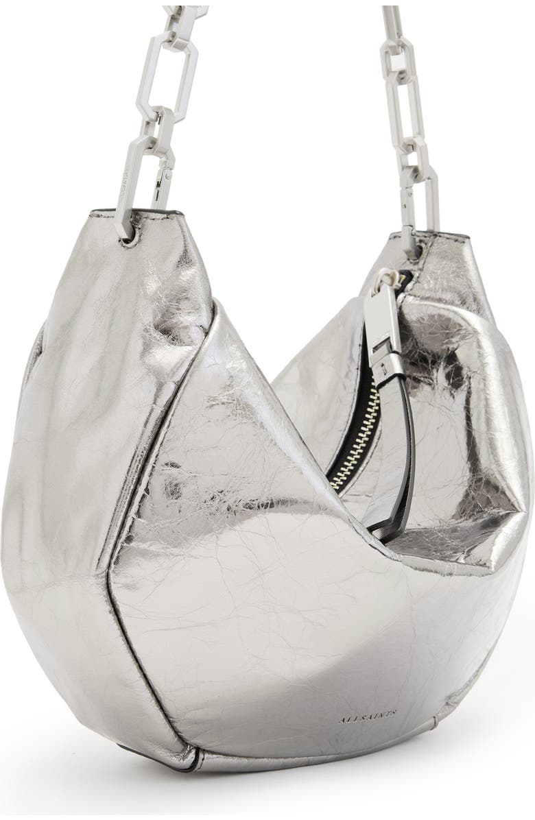 AllSaints Mini Madea Chain Leather Hobo Bag, Alternate, color, Gunmetal Grey