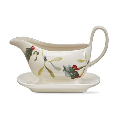 Winter Sprig Ceramic Gravy Boat and Saucer Set Multicolor