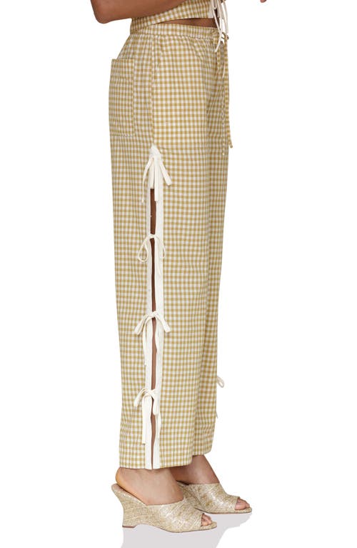 Avec Les Filles Side Tie Gingham Pants In Olio Gingham