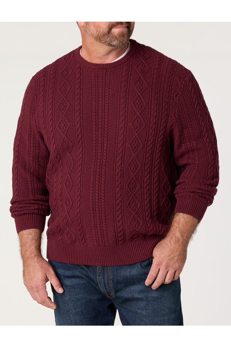 Big & Tall Cabled Crewneck Sweater, Main, color, WINDSOR WINE