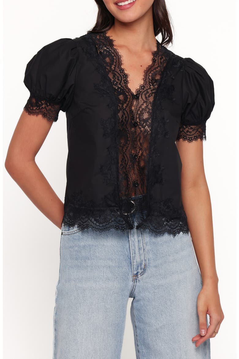 Bilson Lace Trim Cotton Top, Main, color, BLACK