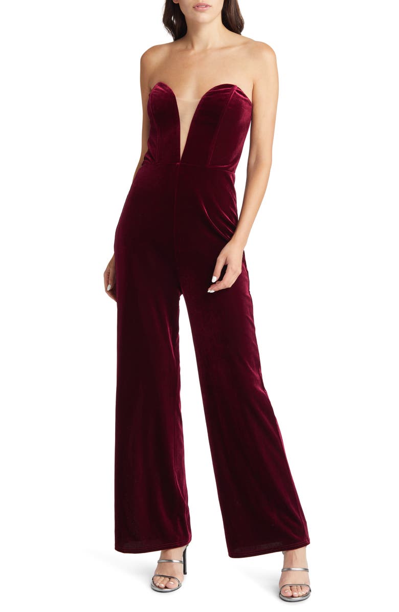 Lulus Fashion Agenda Strapless Velvet Jumpsuit, Main, color,