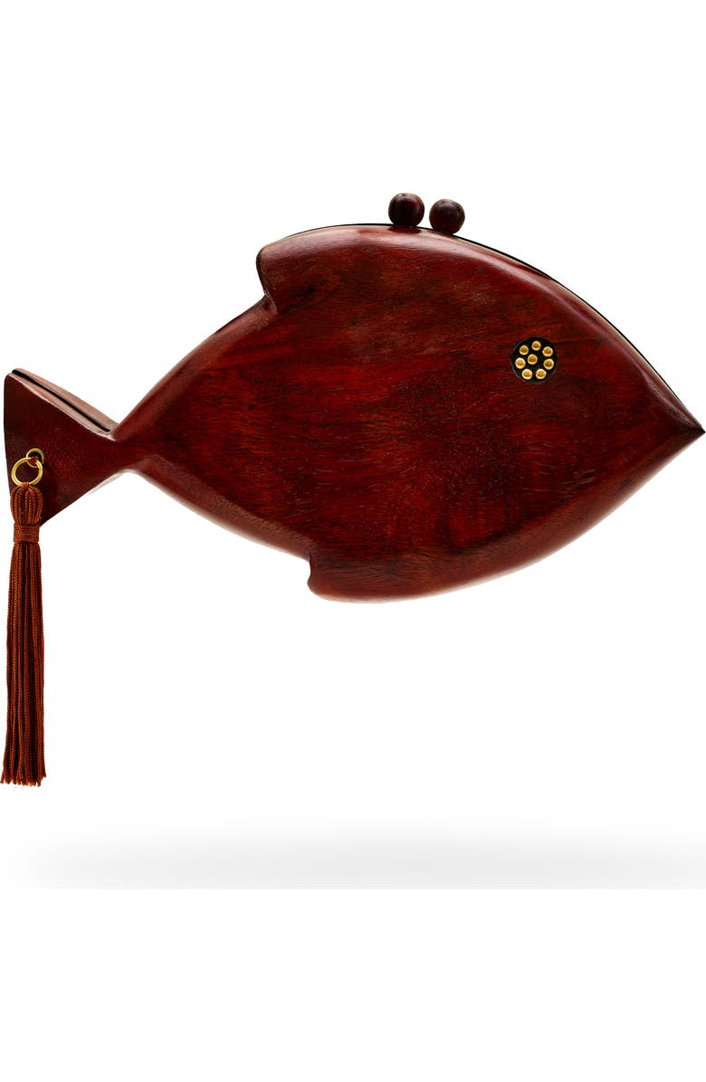 SIMONMILLER Carved Wood Fish Clutch, Alternate, color,