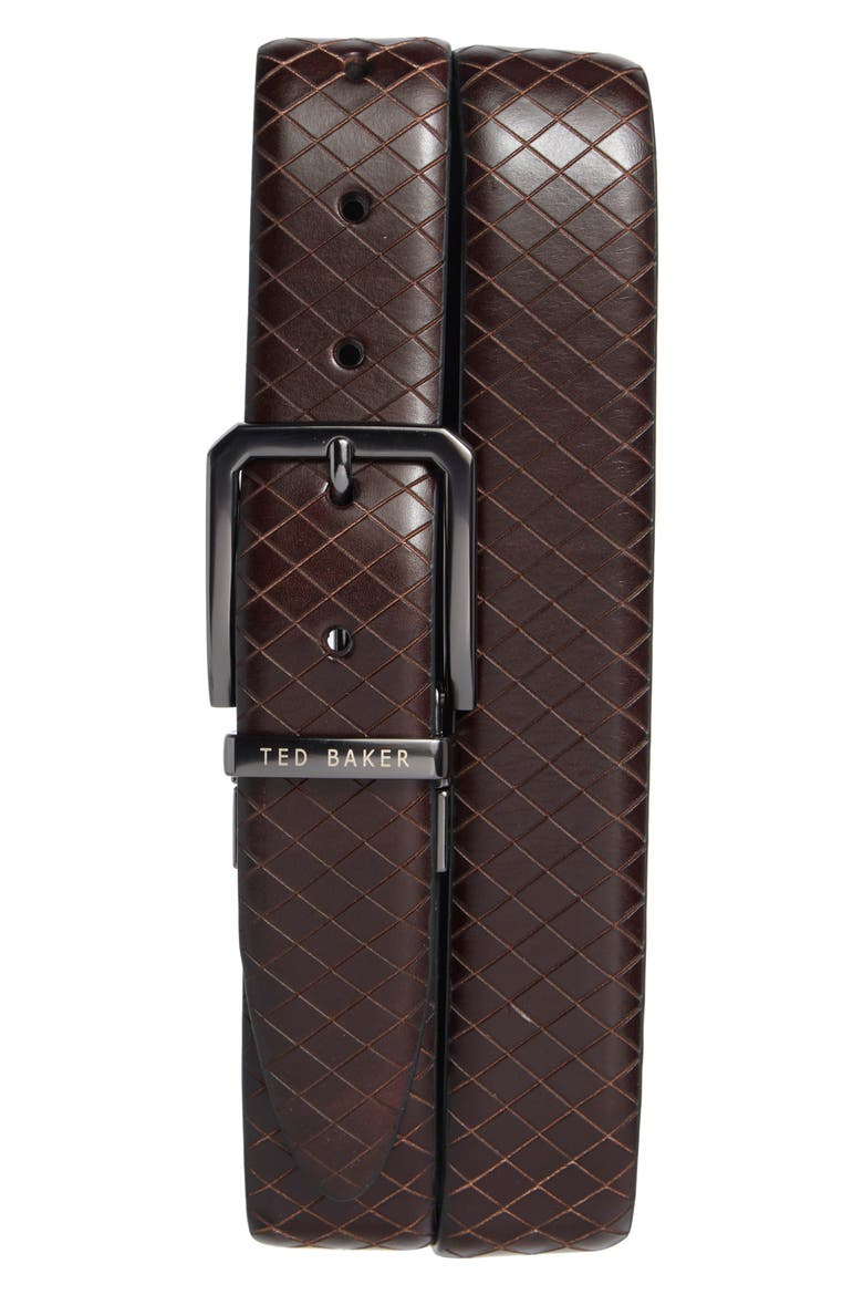 Reversible Embossed Leather Belt, Main, color, BROWN/BLACK