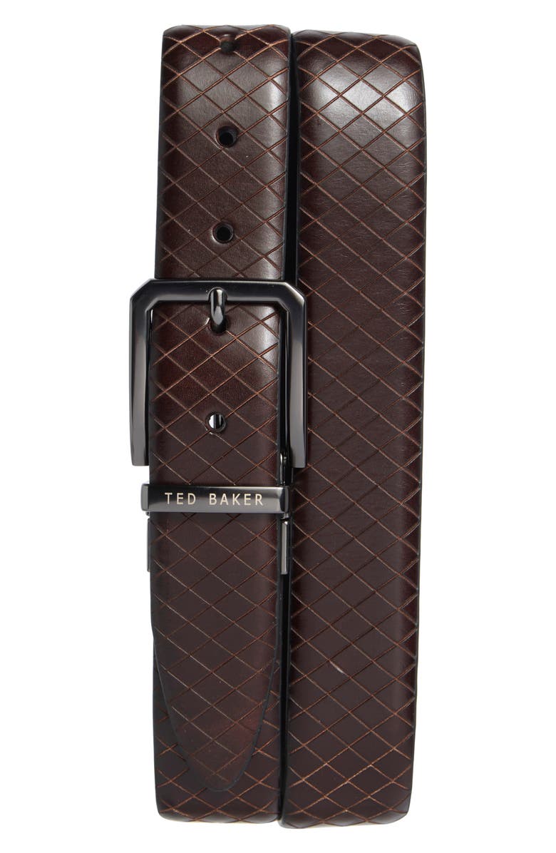 Ted Baker London Reversible Embossed Leather Belt, Main, color, Brown/Black