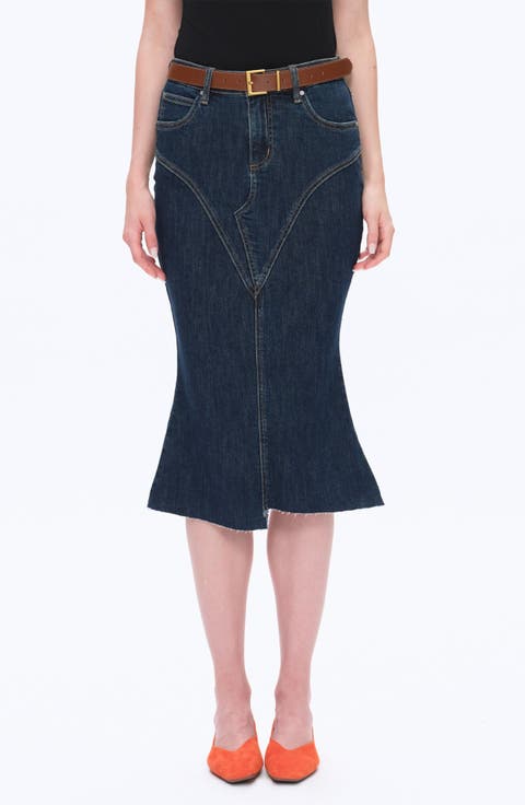 Erin Raw Fishtail Hem Denim Skirt