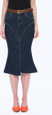 Bayeas Erin Raw Fishtail Hem Denim Skirt