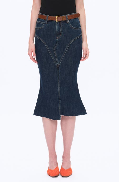 Bayeas Erin Raw Fishtail Hem Denim Skirt In Blue