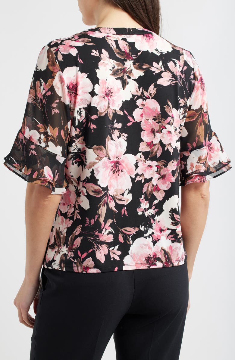 AK ANNE KLEIN Ruffle Sleeve Top, Alternate, color, Anne Black Multi