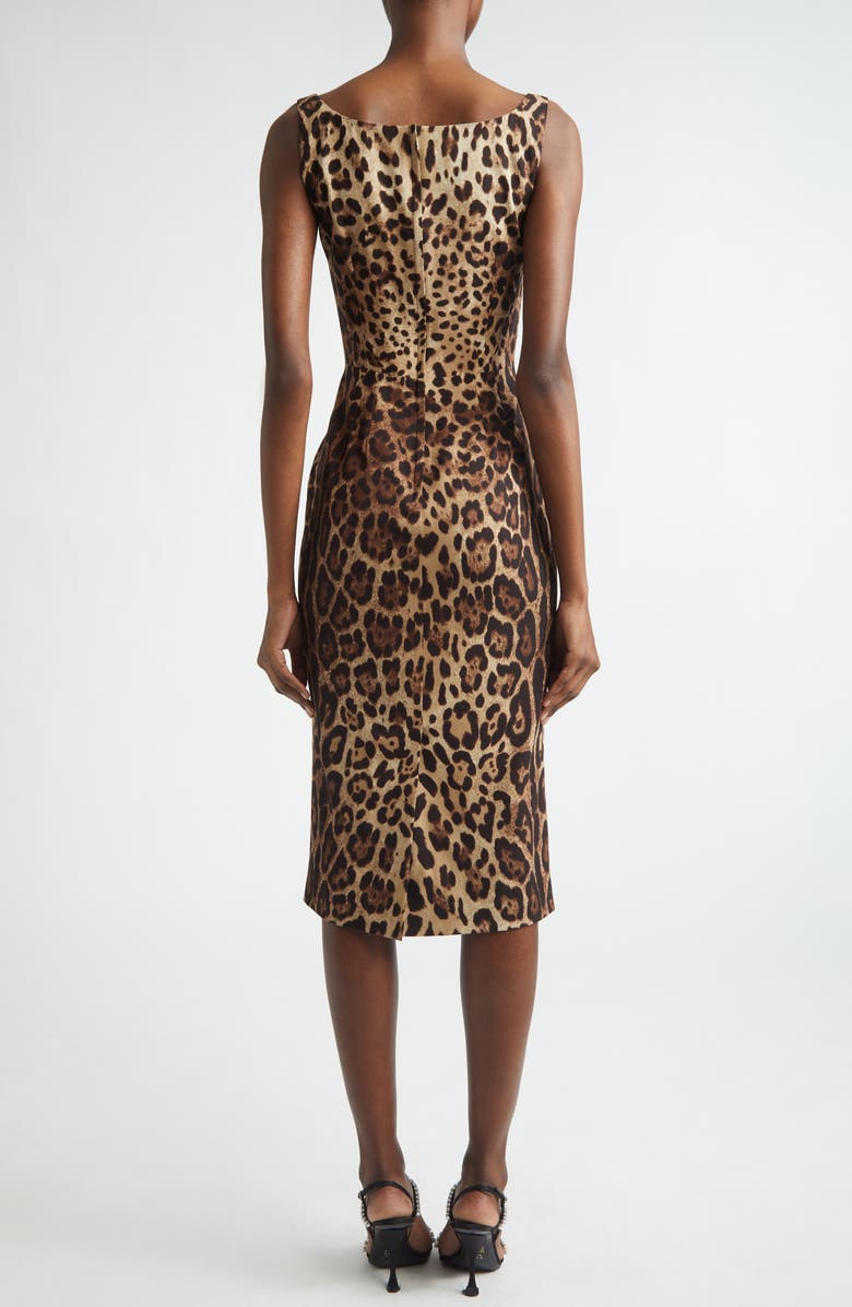 Dolce&Gabbana Leopard Print Stretch Silk Charmeuse Sheath Dress, Alternate, color, Leo New
