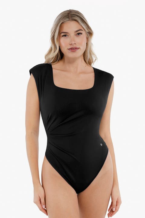 Shapewear Square Neck Padded Shoulder Slimming Bodysuit