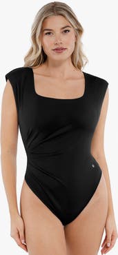 Popilush Shapewear Square Neck Padded Shoulder Slimming Bodysuit