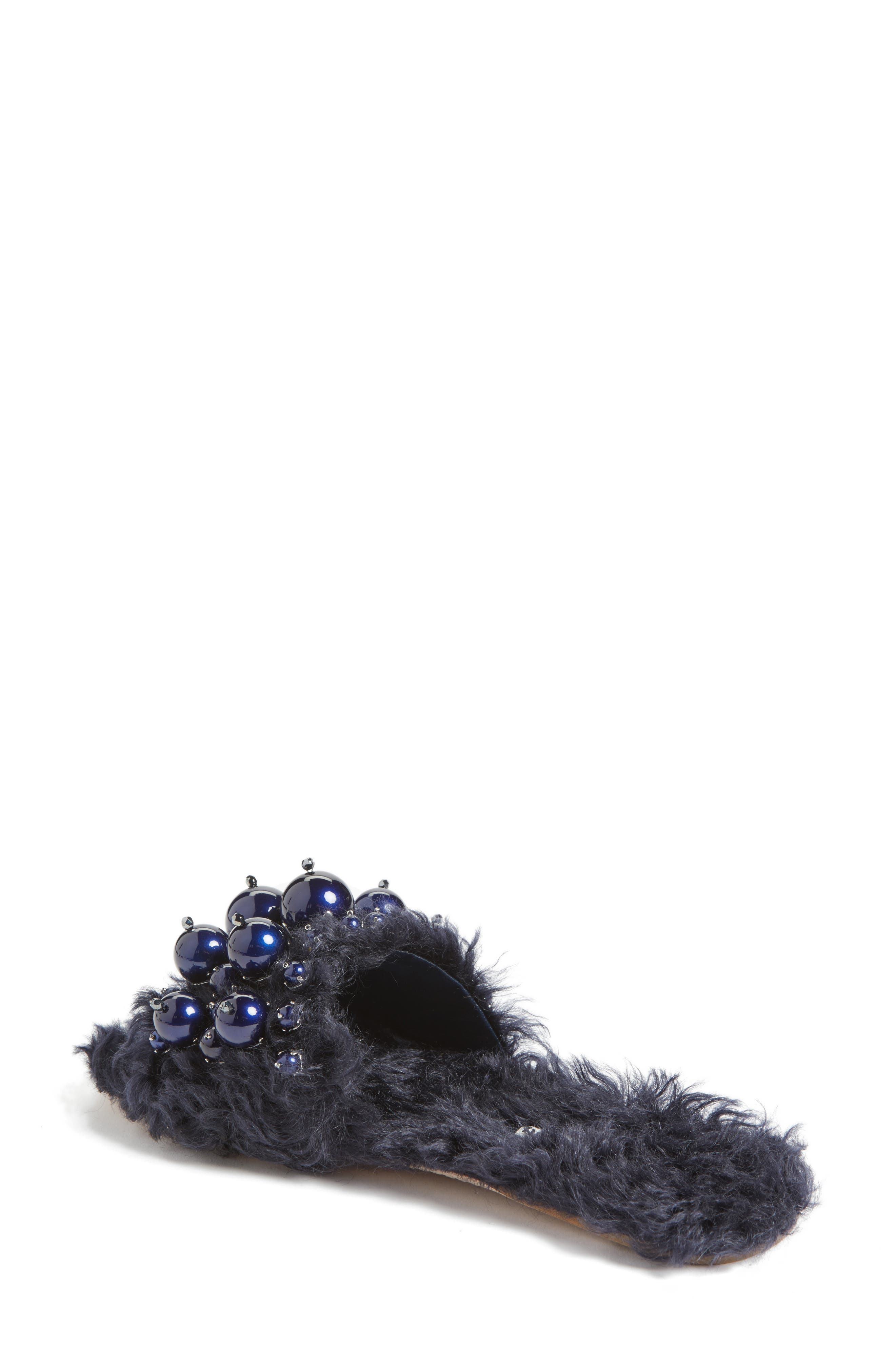 Miu Miu Embellished Faux Fur Slipper, Alternate, color, 