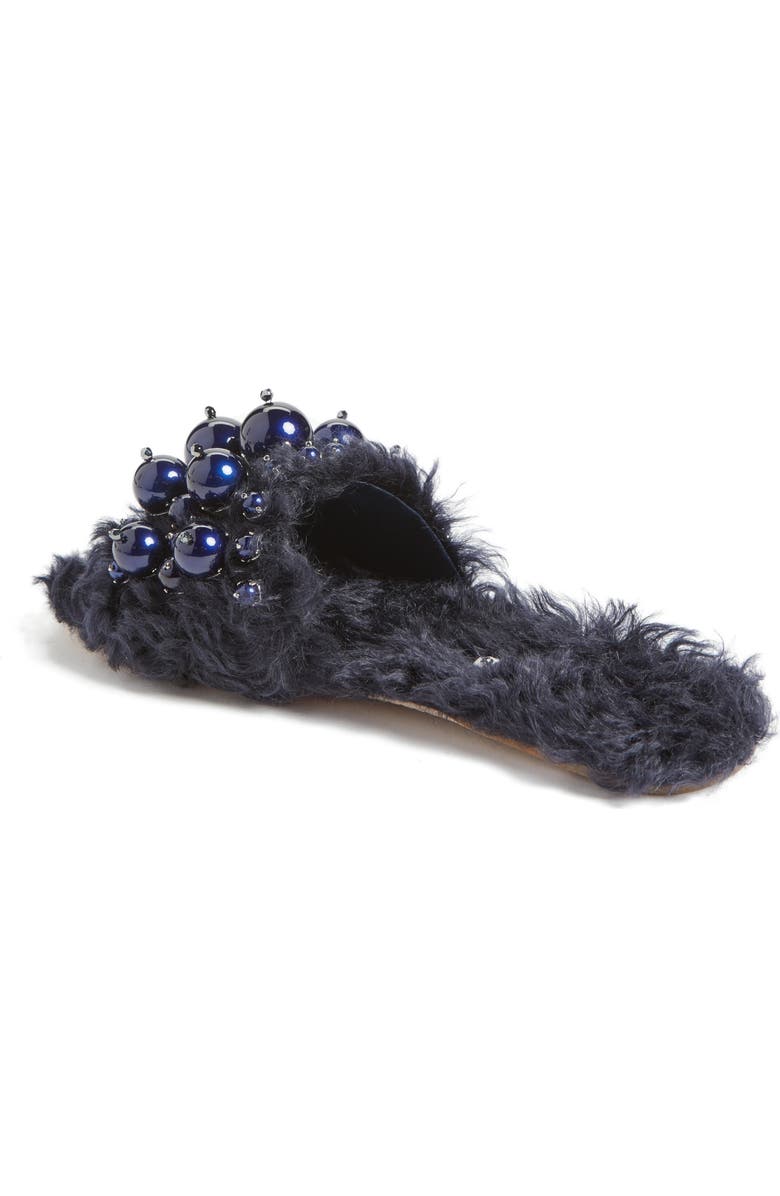 Miu Miu Embellished Faux Fur Slipper, Alternate, color,