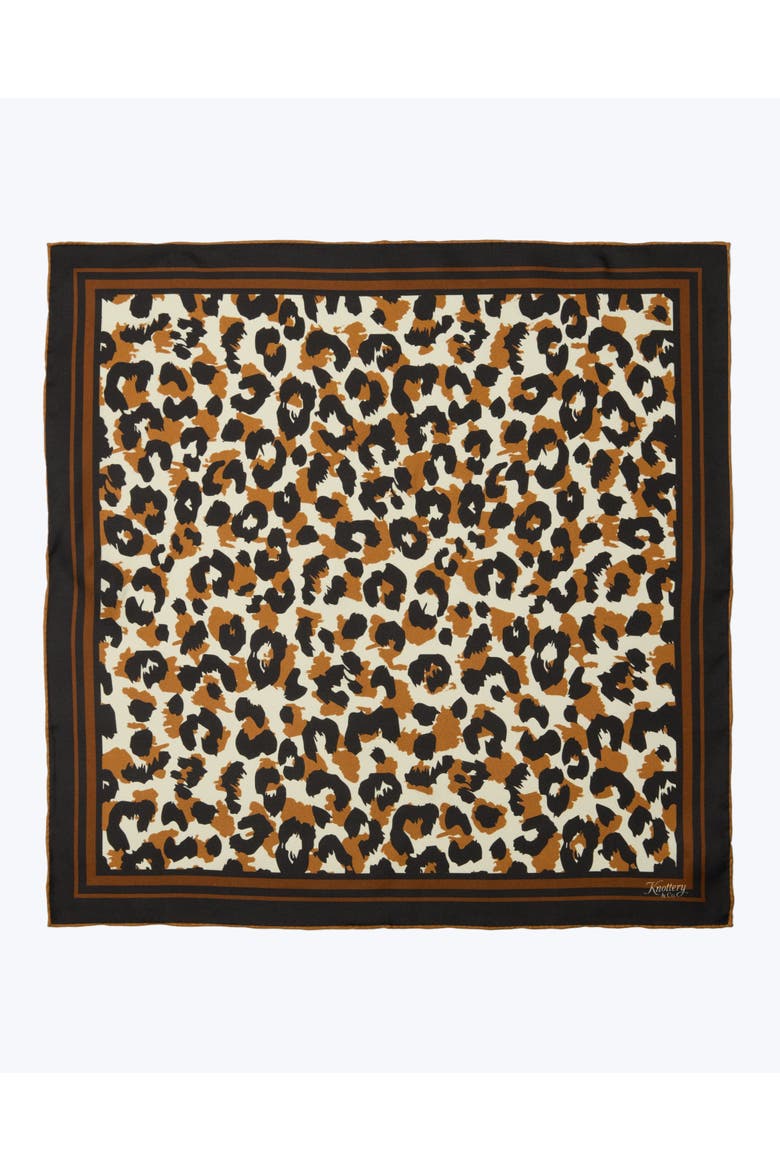 Leopard Print Silk Bandana, Main, color, Brown