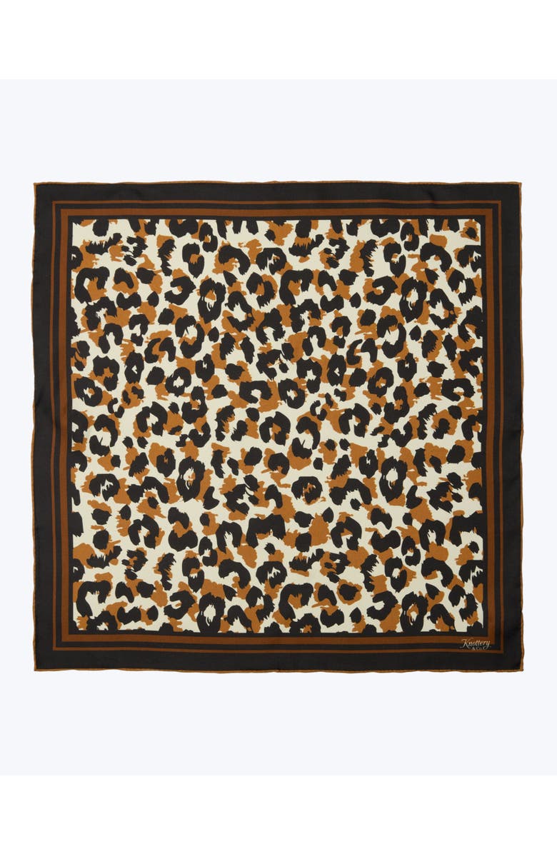 Knottery & Co Leopard Print Silk Bandana, Main, color, Brown