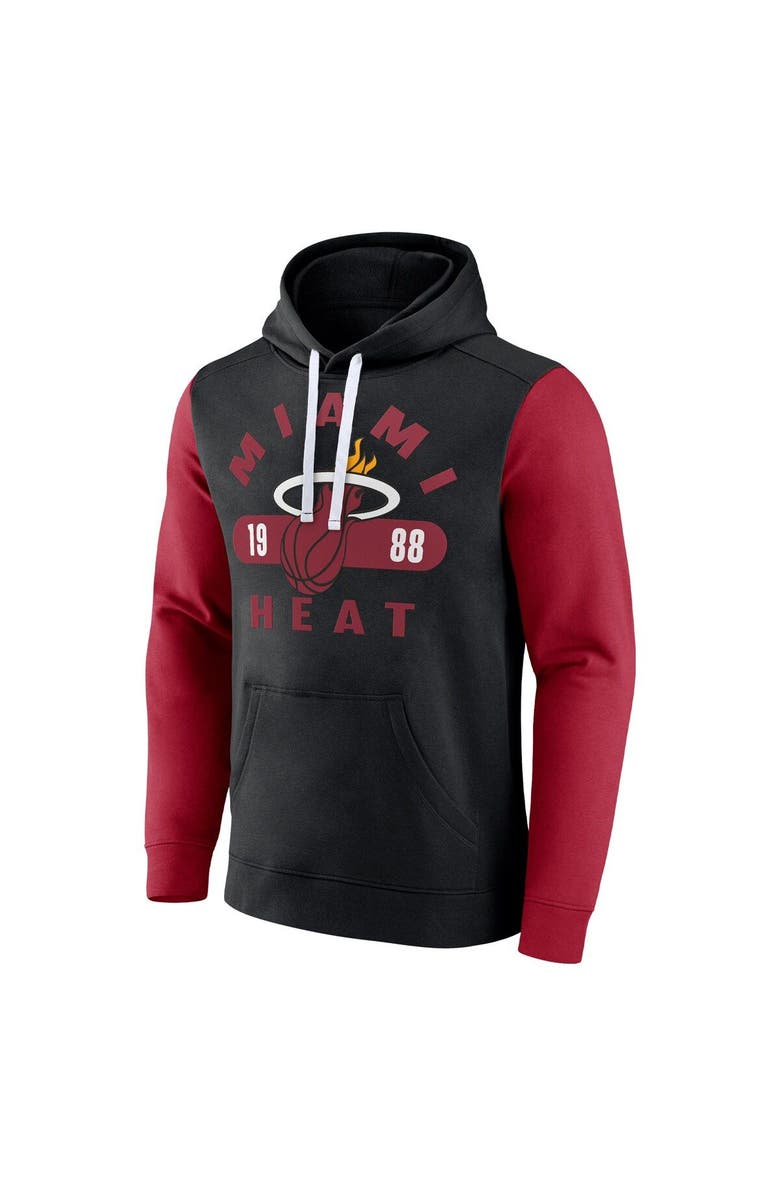 FANATICS Men's Fanatics Branded Black/Red Miami Heat Attack Colorblock Pullover Hoodie, Alternate, color, 