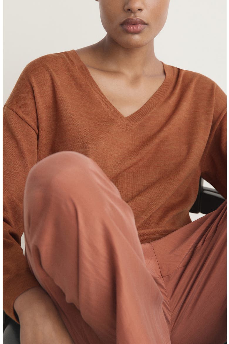 V-Neck Wool Pajama Sweater, Alternate, color, BURNT ORANGE