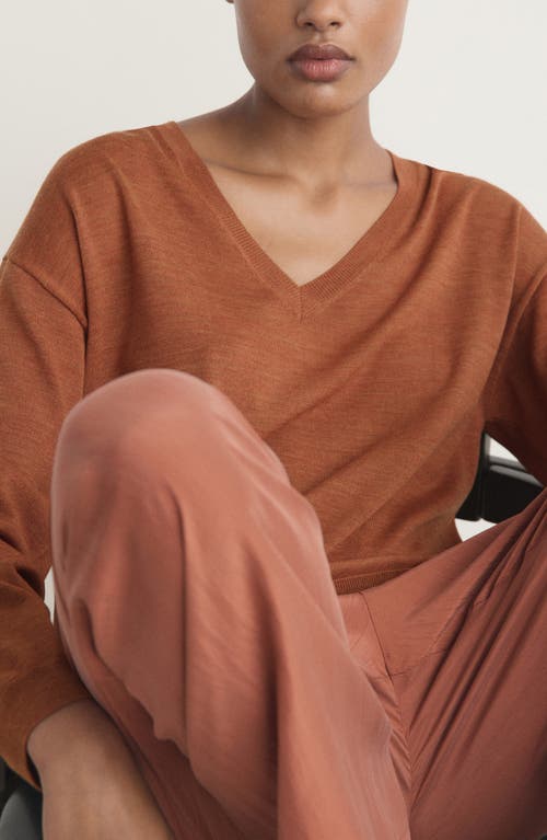 Mango V-neck Wool Pajama Sweater In Brown