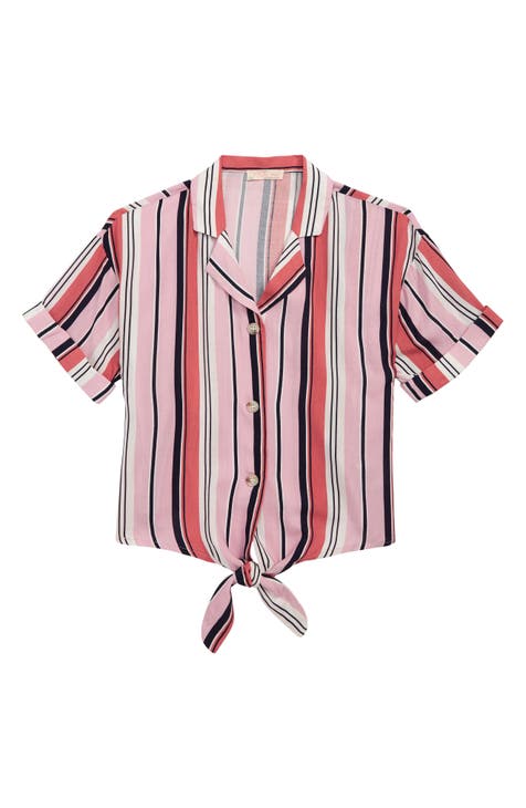 Tie Front Stripe Shirt (Big Girls)