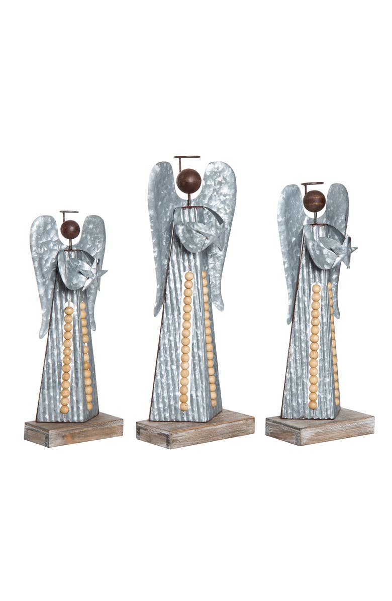 Transpac Silver Metal Beaded Angel Decor Set of 3 for Home Decor, Alternate, color, Silver