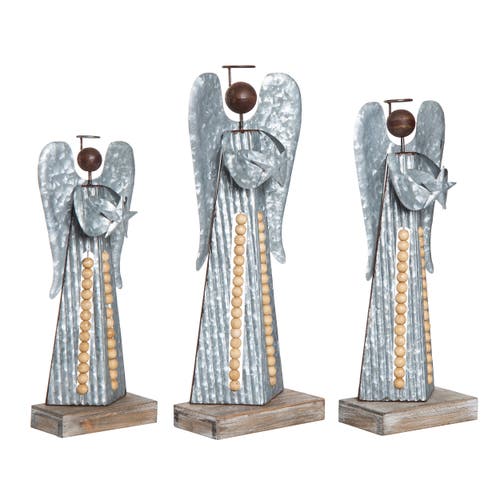 Transpac Silver Metal Beaded Angel Decor Set Of 3 For Home Decor In Gray