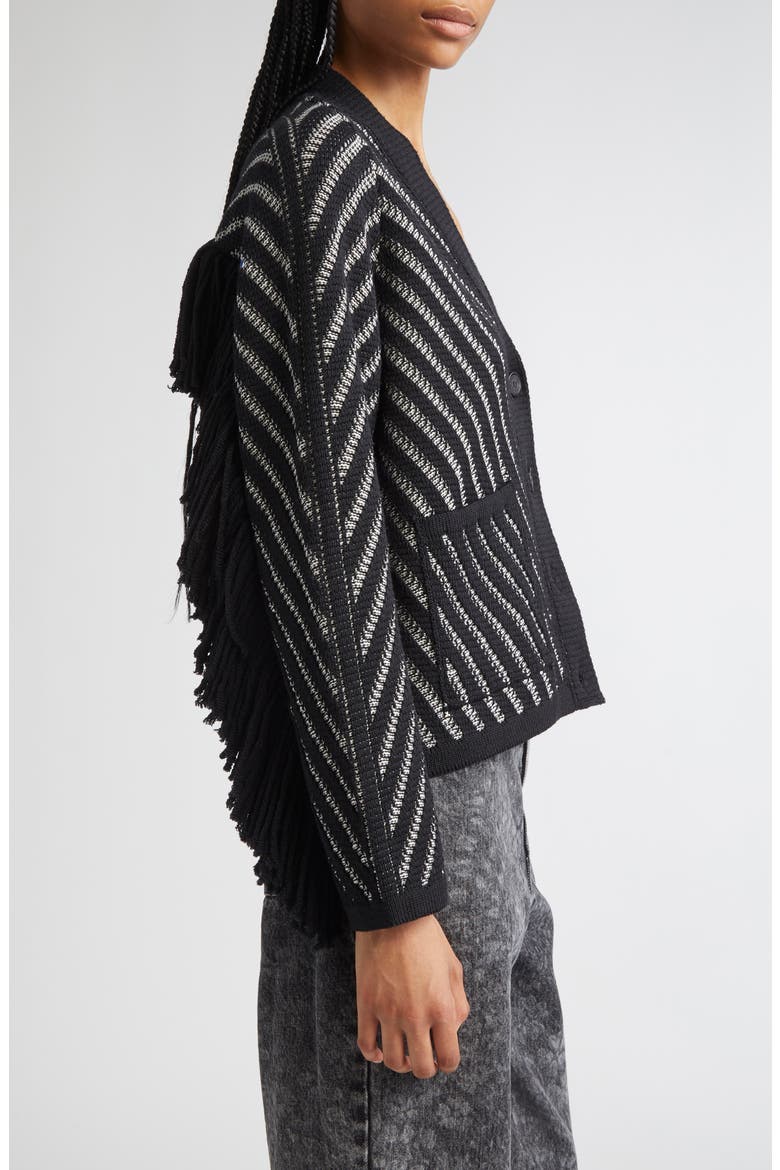 Journey Olivia Fringe Trim Virgin Wool Cardigan, Alternate, color, BLACK/ WHITE