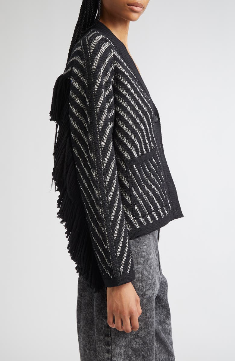 Golden Goose Journey Olivia Fringe Trim Virgin Wool Cardigan, Alternate, color, Black/ White