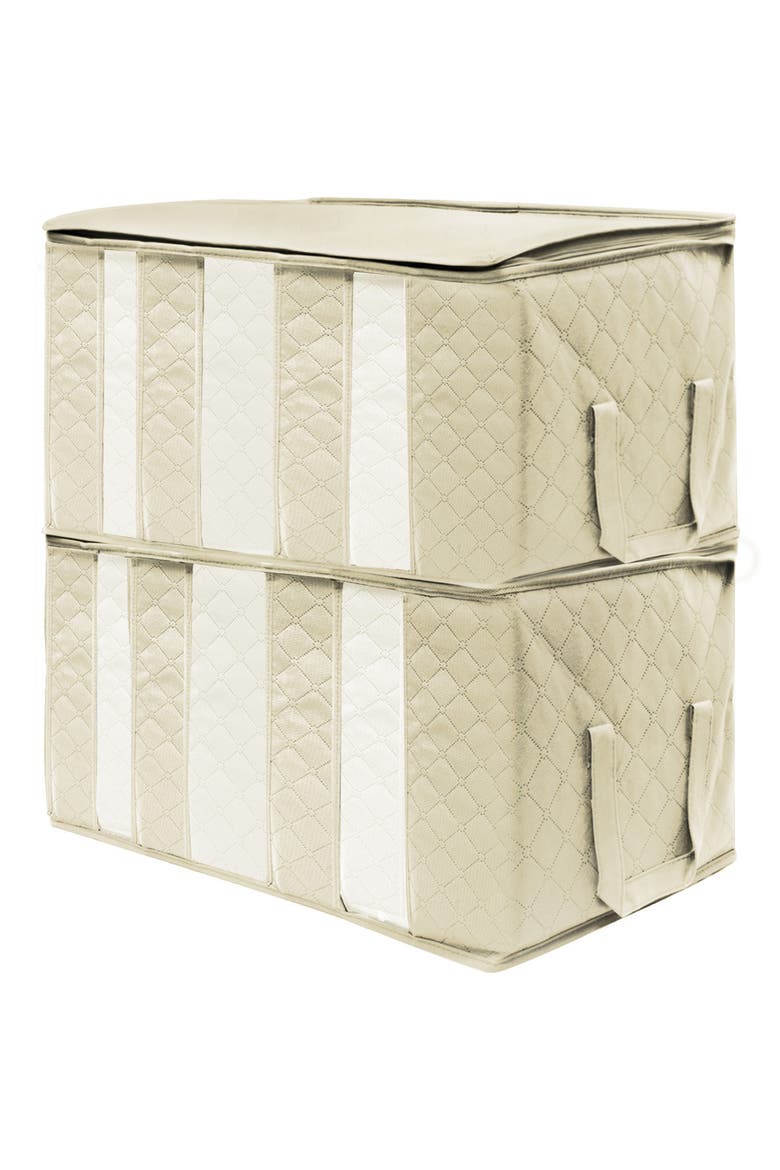 Beige Foldable Fabric Storage 3 Section Organizer Bag - Pack of 2, Alternate, color, BEIGE