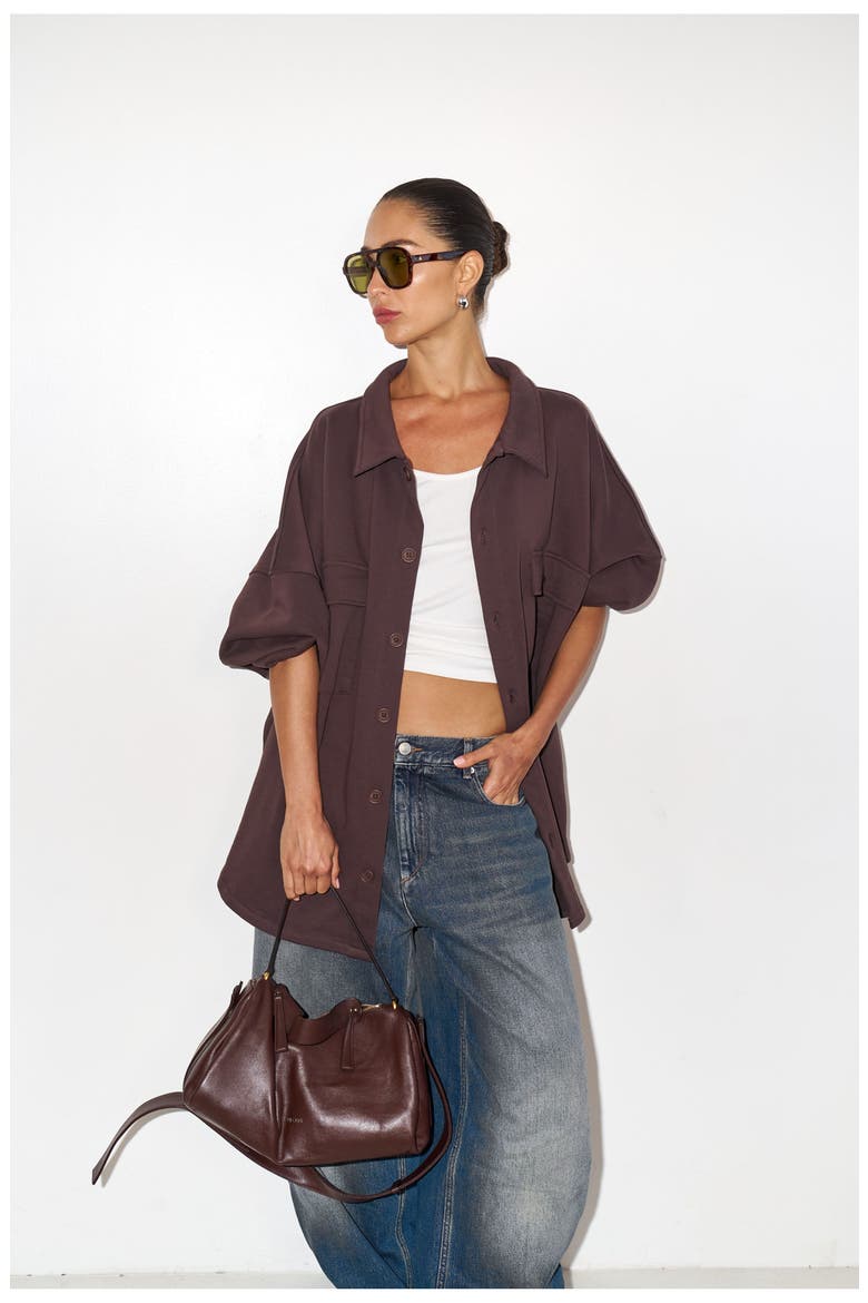 Cozy Coast Airport Button Up Shacket, Alternate, color, Brown