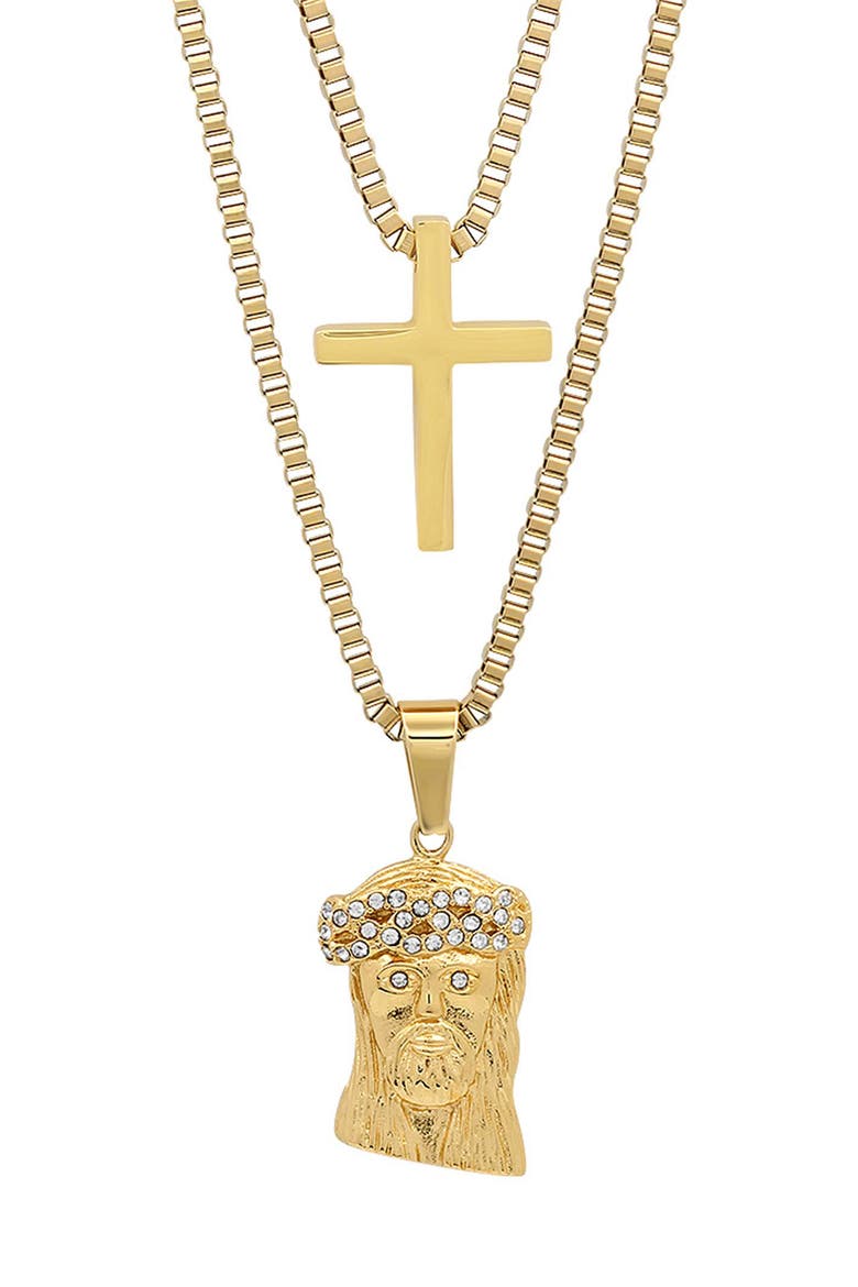 Men's 18k Gold Plated Crystal Jesus Pendant Necklace, Main, color, GOLD
