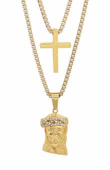 Men's 18k Gold Plated Crystal Jesus Pendant Necklace