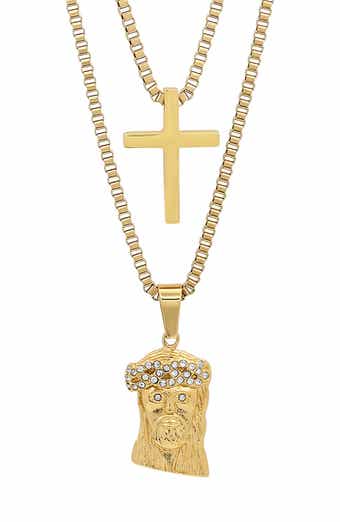 Men's 18k Gold Plated Crystal Jesus Pendant Necklace