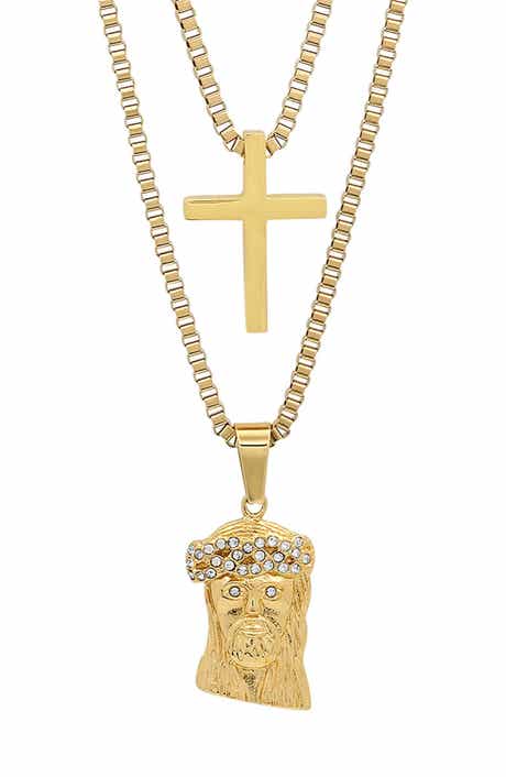 Men's 18k Gold Plated Crystal Jesus Pendant Necklace