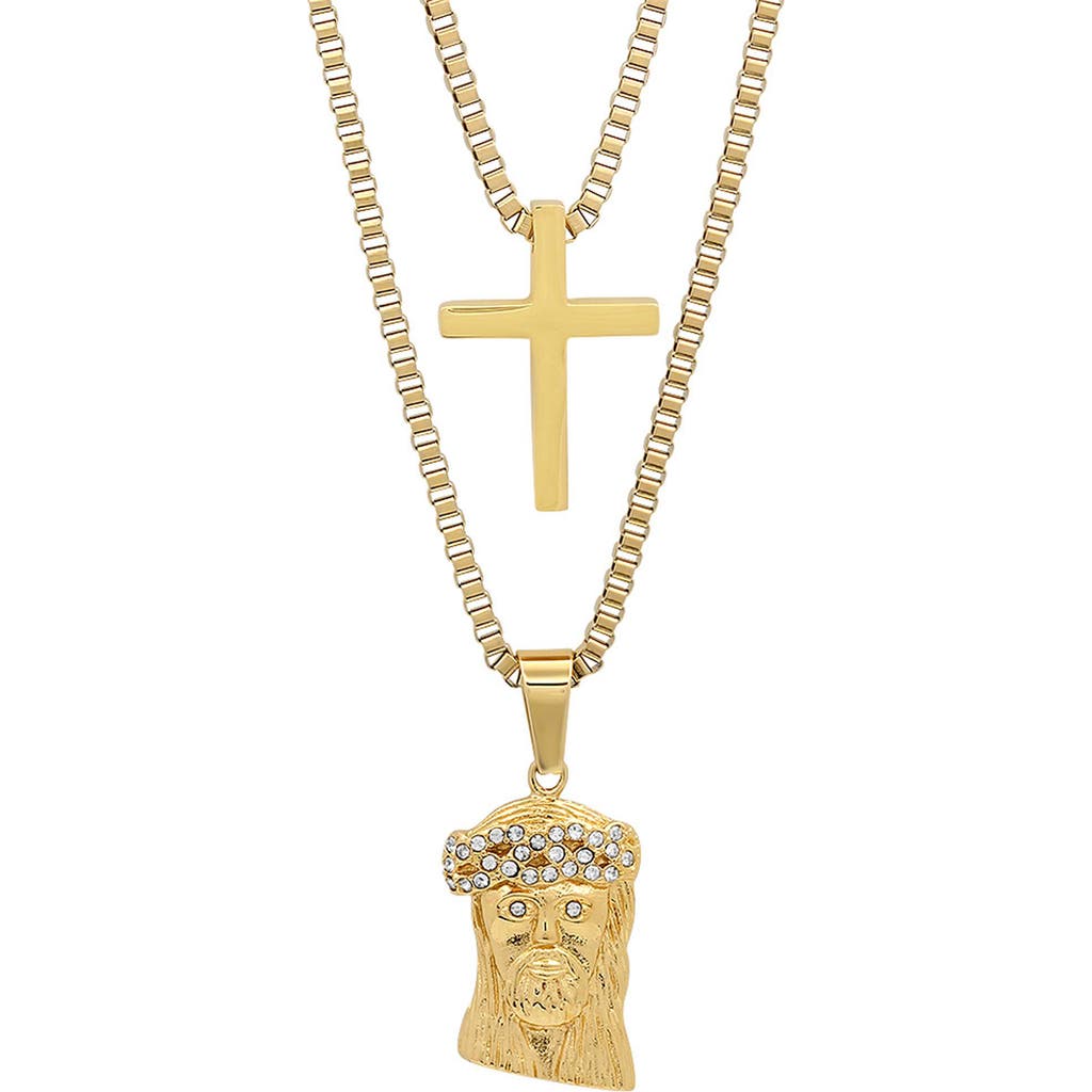Steeltime 18k Gold Plated Crystal Jesus Pendant Necklace