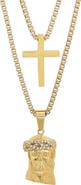 STEELTIME Men's 18k Gold Plated Crystal Jesus Pendant Necklace