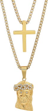 STEELTIME Men's 18k Gold Plated Crystal Jesus Pendant Necklace
