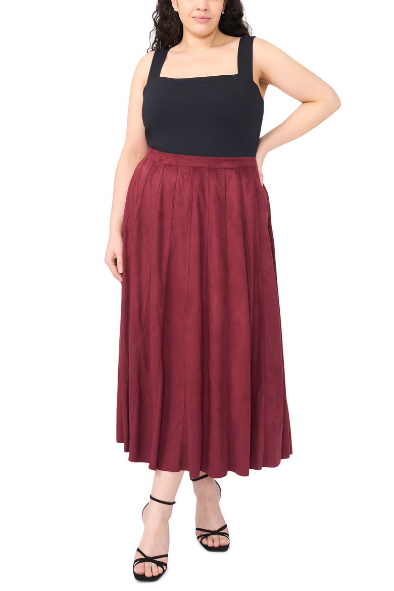 Panelled Pintuck Faux Suede Midi Skirt, Alternate, color, WINTERBERRY