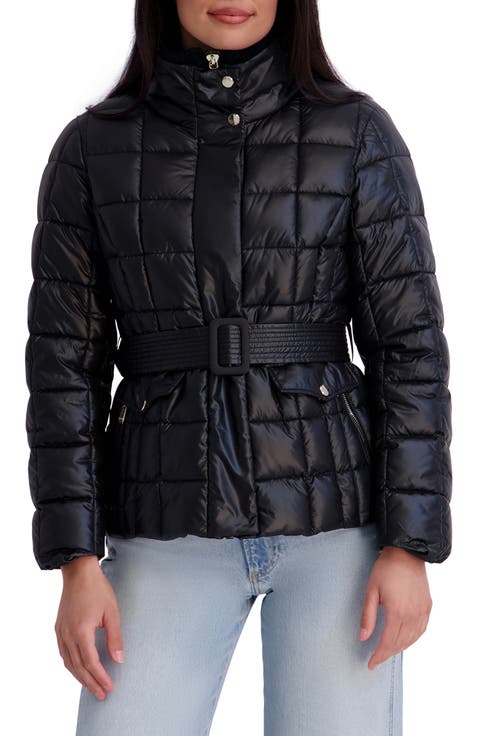 Belted Quilted Cire Puffer Coat