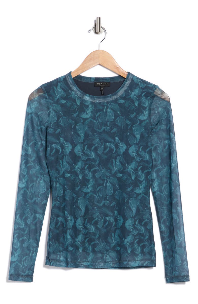 rag & bone Aliyah Long Sleeve Mesh Top, Alternate, color, Teal Multi