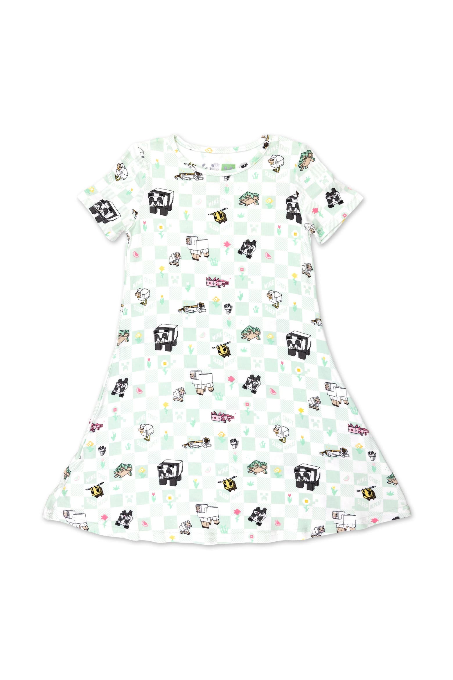 Minecraft Slleping Bellabu Bear Kids' Minecraft Sleep Repeat Short Sleeve Dress | Nordstrom