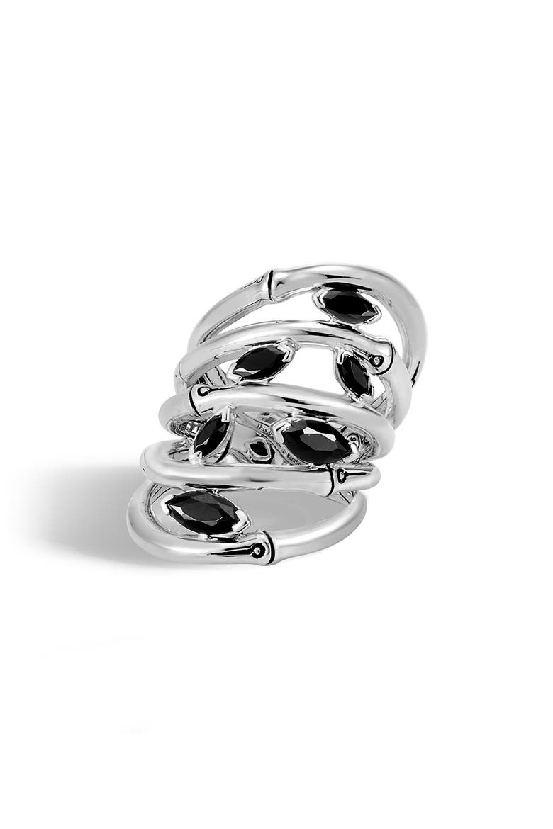 Bamboo Spinel Statement Ring, Main, color, SILVER/ BLACK SPINEL