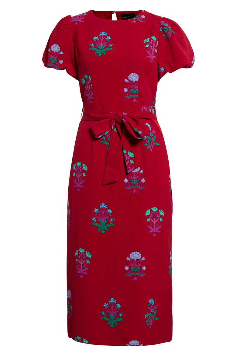 Senidy Puff Sleeve Midi Dress, Alternate, color, BURGUNDY-MULTI