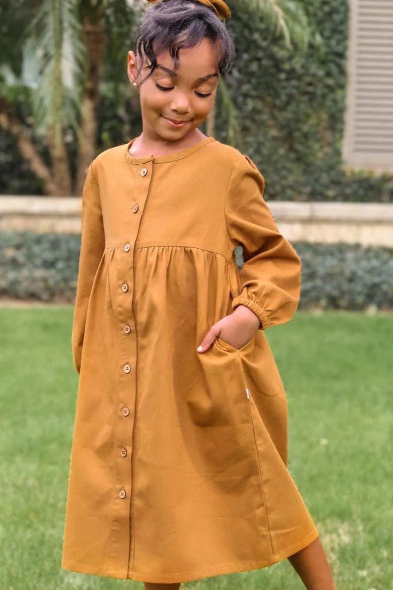 Kids’ Long-Sleeved Organic Cotton Twill Jo Dress, Alternate, color, Acorn