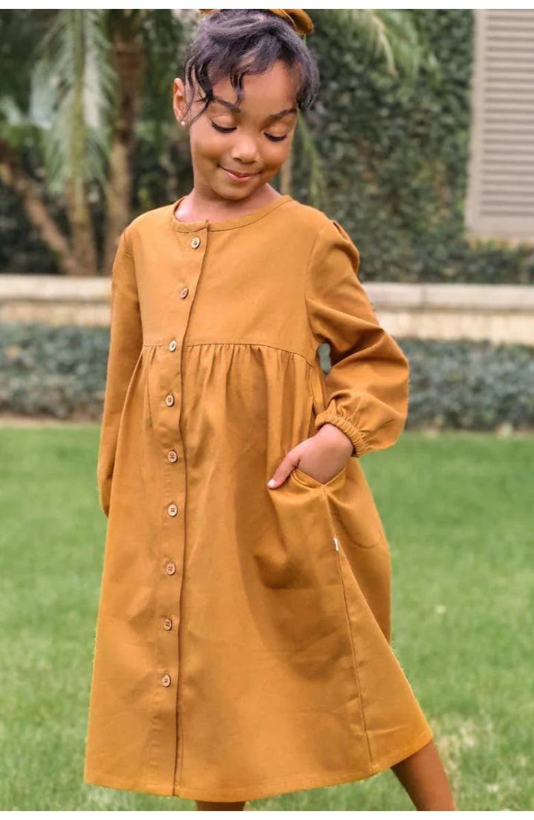 Jackalo Kids’ Long-Sleeved Organic Cotton Twill Jo Dress, Alternate, color, Acorn